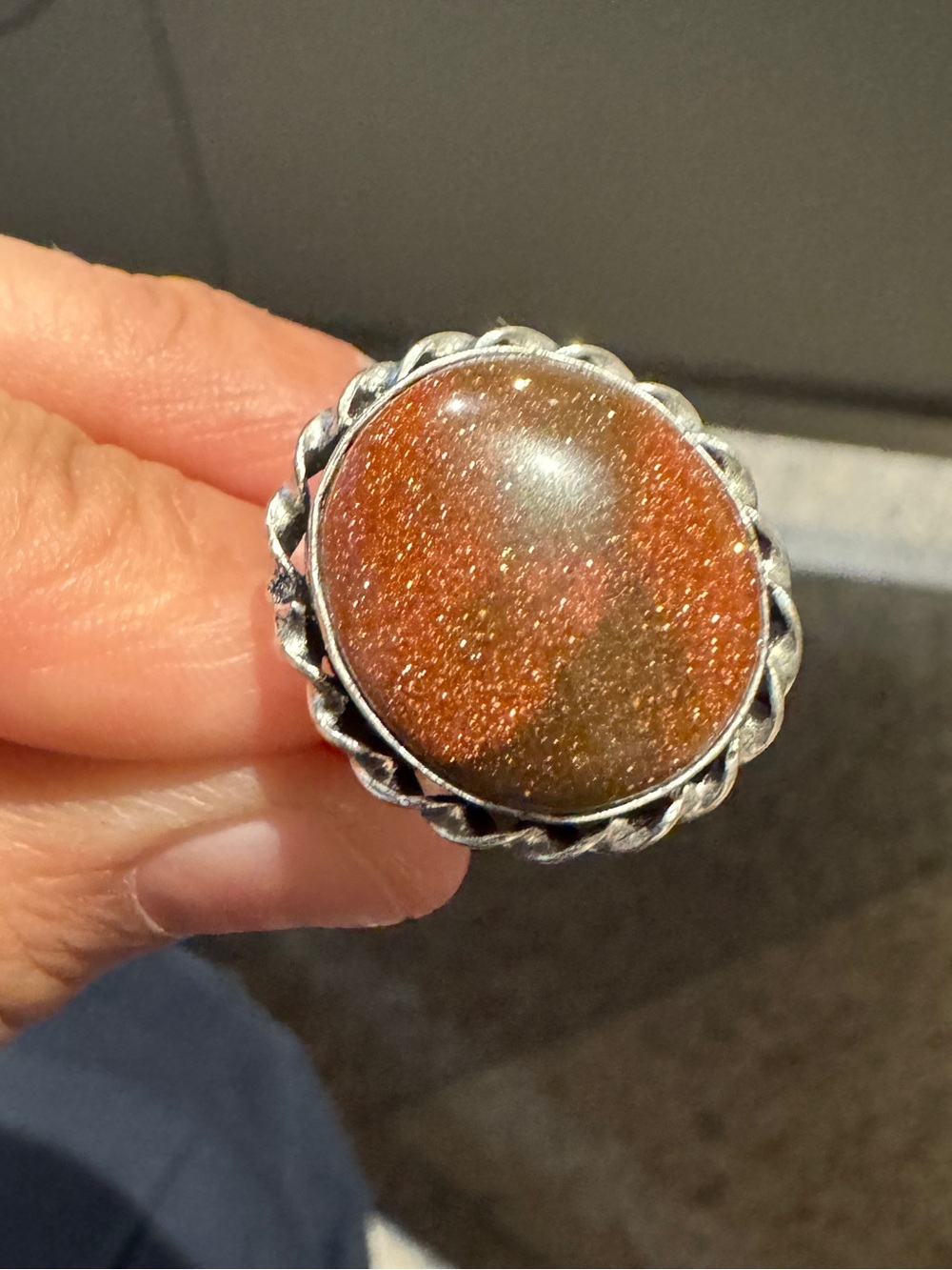 Goldstone Oval 925 plated Ring - Brown Gold